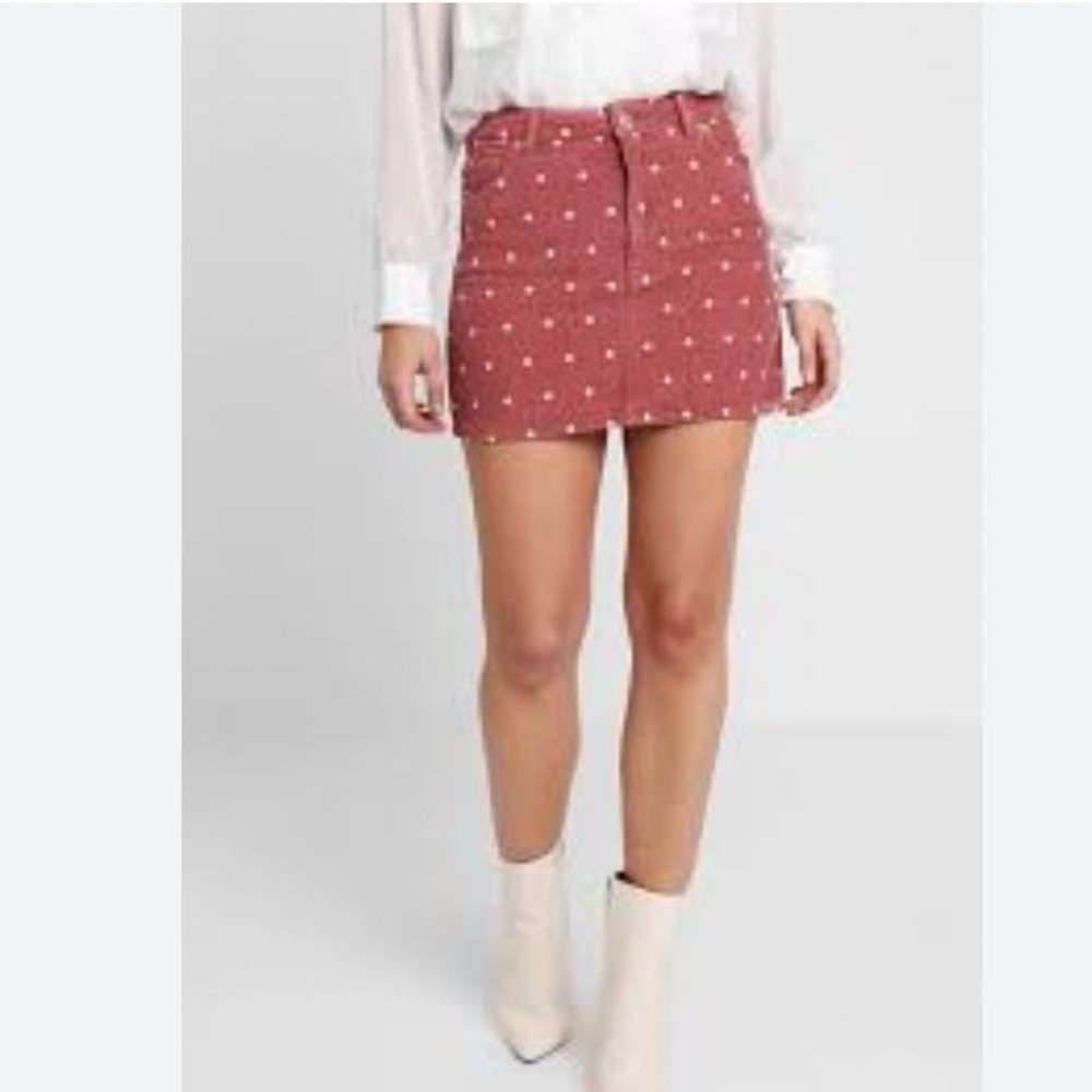 TOPSHOP Corduroy Pink Polka Dot Skirt